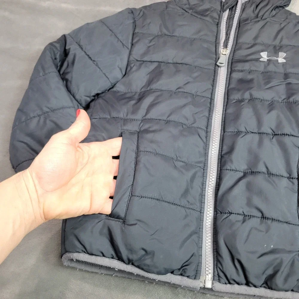 Under Armour ColdGear Boys Puffer Jacket Gray Hooded Full‎ Zip Size 4 23F5600101